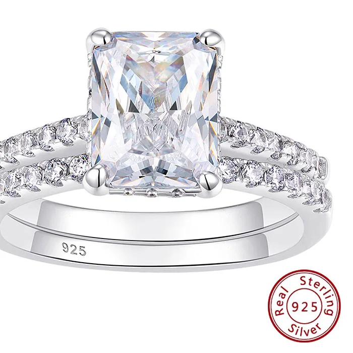 Authentic Newshe Prata 925 Silver Wedding Rings Set for Women Anillos White 7*9MM Radiant Cut CZ Diamond Ring Luxury Engagement Jewelry