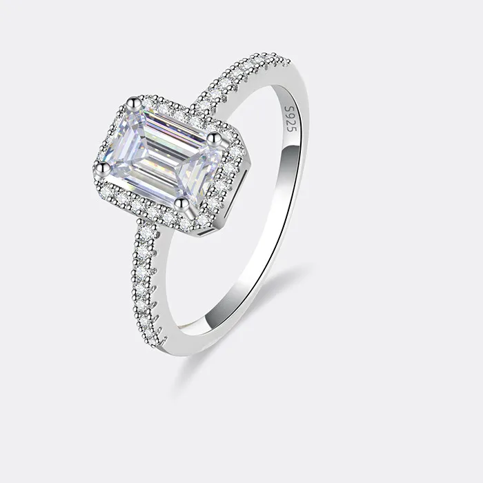 Authentic PERFANY 1/2CT Moissanite Ring for Women S925 Pure Silver Emerald/Radiant Cut GRA Laboratory Diamond Wedding Luxury Jewelry