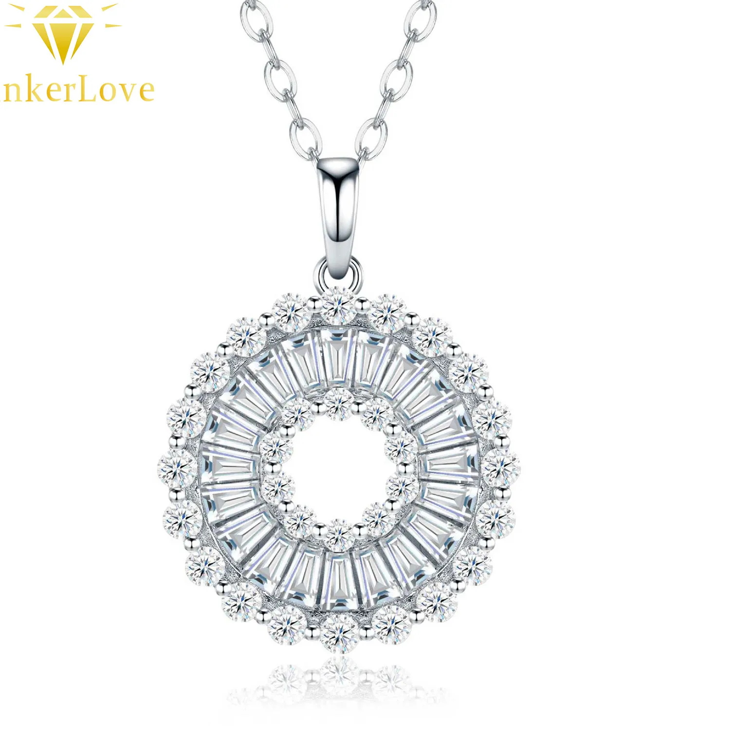 Authentic LinkerLove S925 Silver Moissanite Sunburst Pendant Necklace for Women Radiant Sun Halo Design Diamond Necklace Fine Jewelry Gift