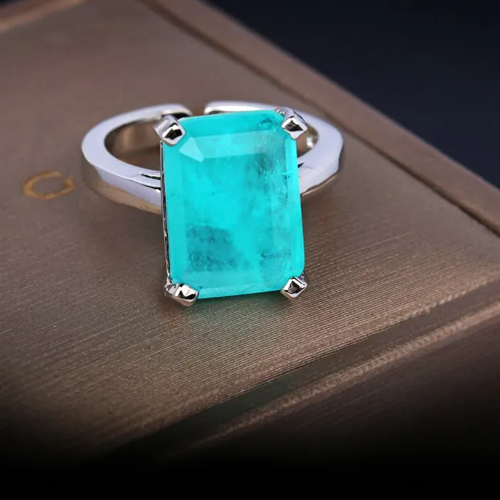 Authentic 2022 Luxury Rings for Women Paraiba Tourmaline S925 Sterling Silver Radiant Cut Finger Engagement Wedding Fine Jewelry