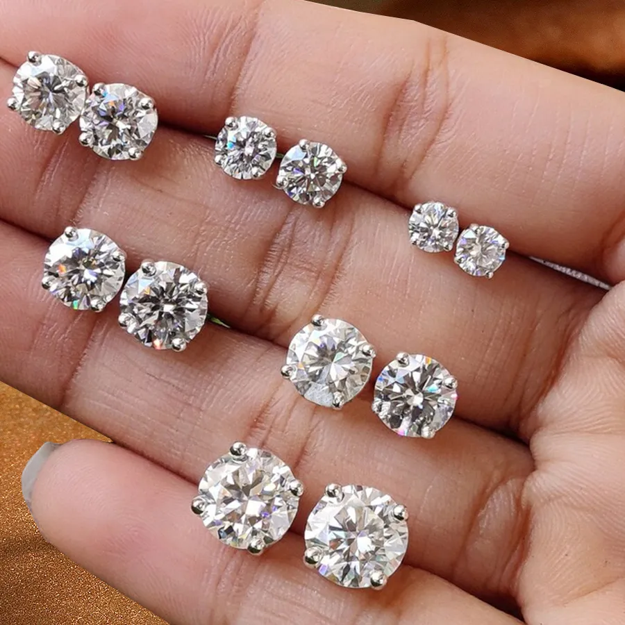 Authentic 0.1-5ct Moissanite Stud Earring for Women Men Round D Color Diamond 925 Sterling Silver 18K Gold Plated Jewelry with Certificate