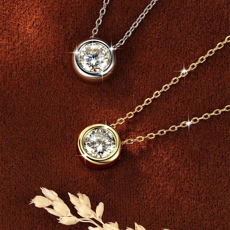 Authentic RAPRGOLD Multi-size Round Moissanite Pendant Necklaces for Women 14K Gold Filled Chains Neck Fine Jewelry Gifts with Certificate