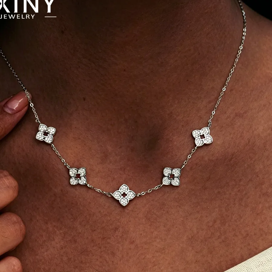 Authentic BXINY All Moissanite Clover Pendant Necklace 925 Sterling Silver Certified Diamond Neck Chain Women Bridal Wedding Jewelry Gifts