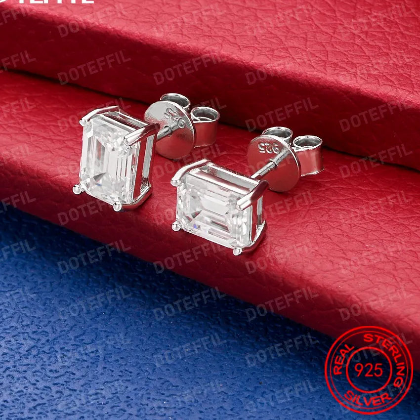 Authentic 925 Sterling Sliver 2-4CT D VVS1 Moissanite Square Earring With GRA Certificate for Women Fine Wedding Party Jewelry