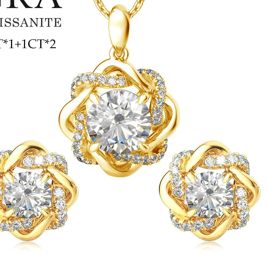 Authentic Original Moissanite Diamond Jewelry Sets With Certificate Necklace Earrings Bangle Sets 925 Silver