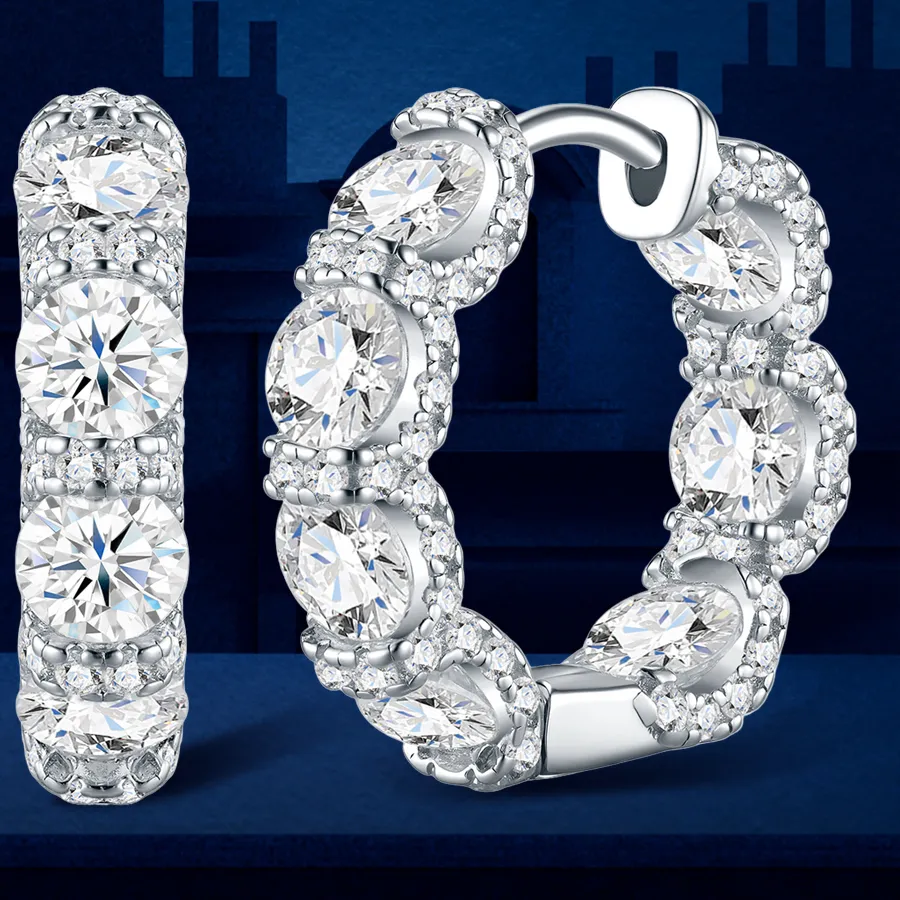Authentic Real 925 Silver Moisanite Earrings D Color 4mm Moissanite Diamond Hoops Earrings for Women Sparking Wedding Fine Jewelry