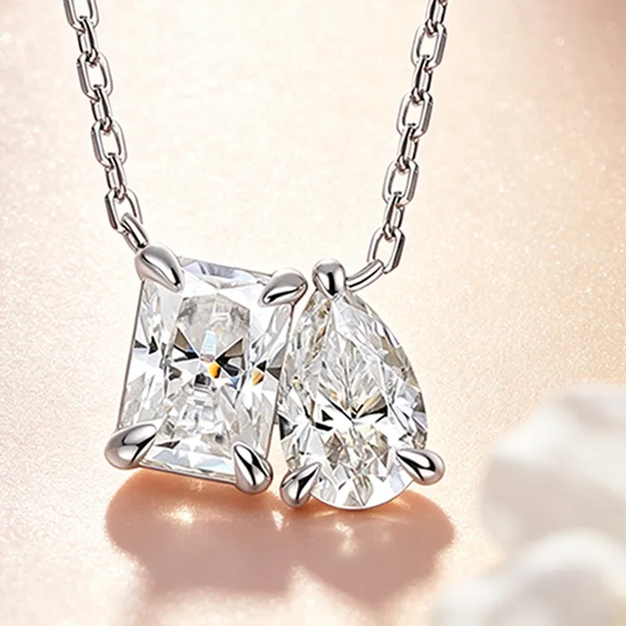 Authentic Smyoue 2-5CTTW Radiant Cut Moissanite Necklace for Women 2 Stones Luxury Lab Diamond Pendant S925 Sterling Silver Plated 18K