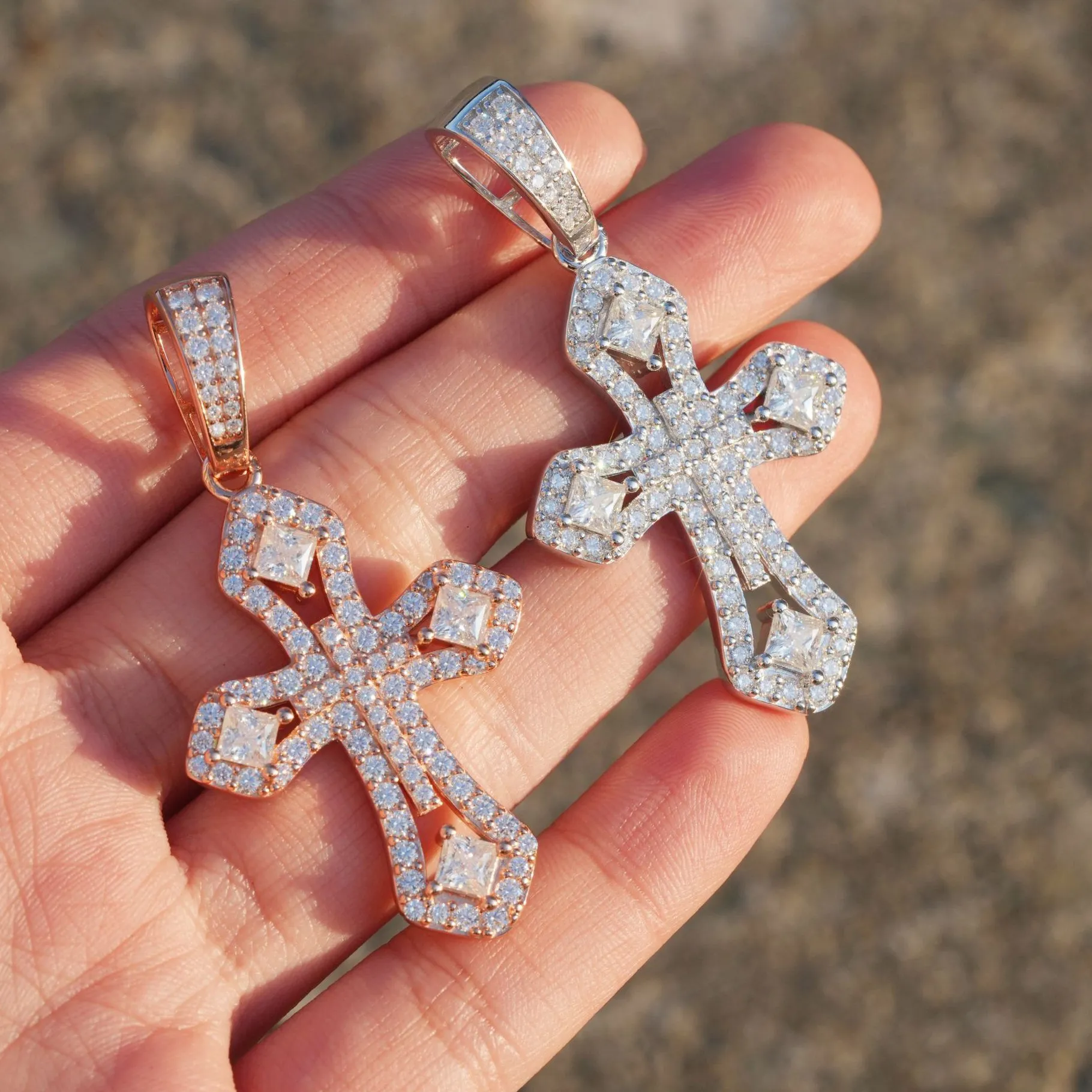 Authentic Celestial Duality Cross: Rose Gold and Silver Alchemical Moissanite Talisman