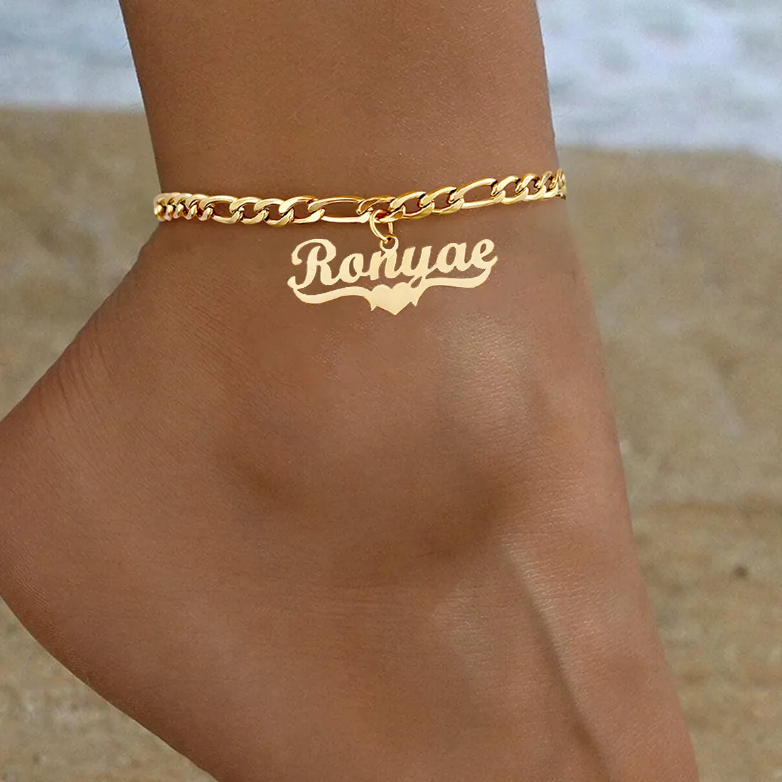 Authentic Custom Name Anklet Personalize Love Ribbon Nameplate Pendant Cuban Chain Ankle Bracelet Women Sexy Figaro Chain Jewelry
