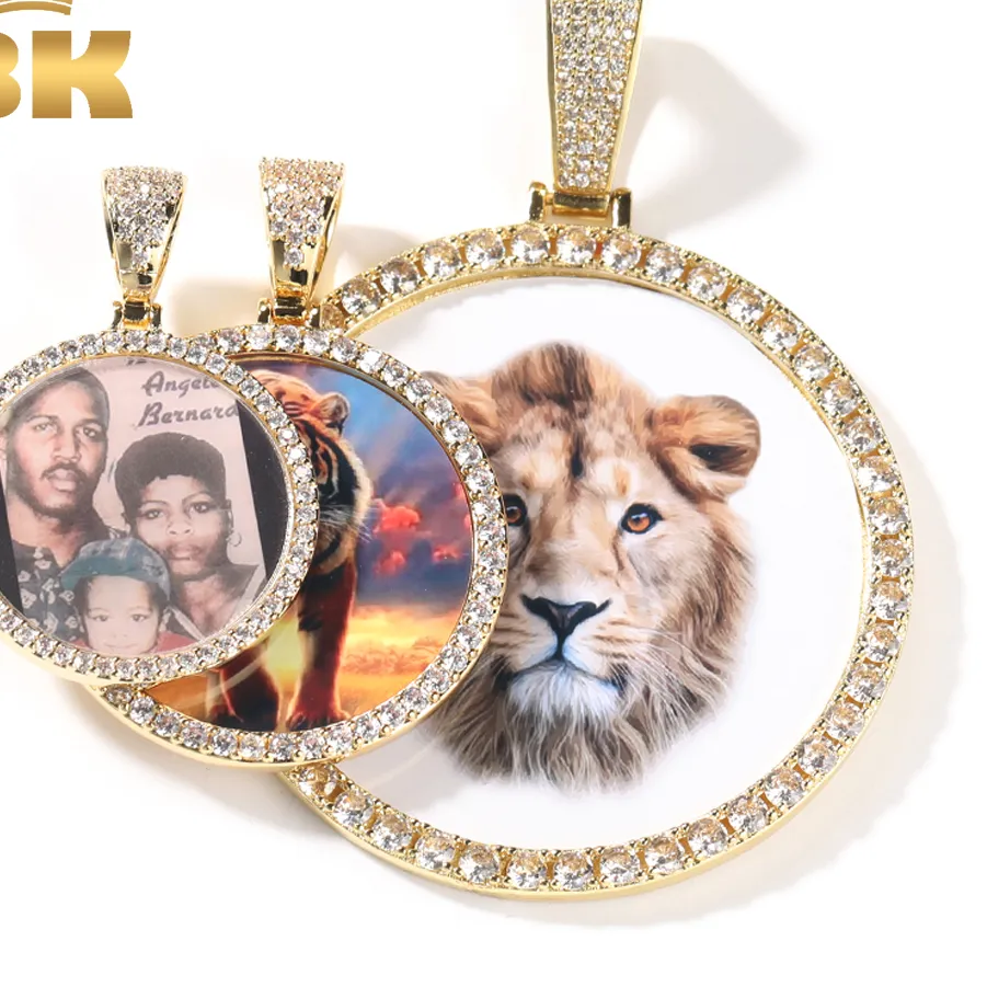 Authentic The Bling King Oversize Large Round Custom Photo Pendant Necklace Engrave Name Iced Out Cz Hiphop Jewelry Memory