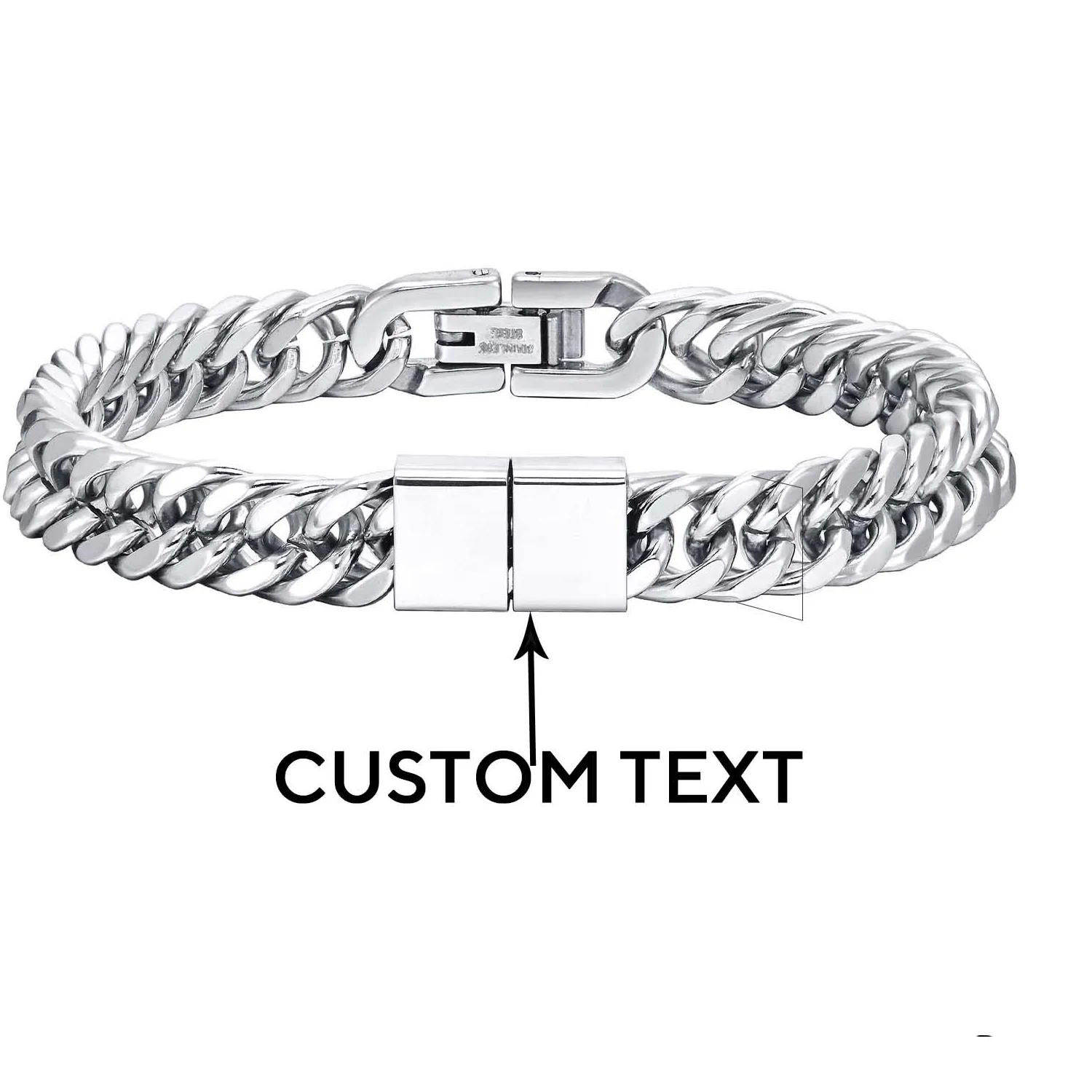 Authentic Trendy Punk Custom Name Engraved Text ID Bracelet for Men Cuban Link Chain Jewelry Friendship Band