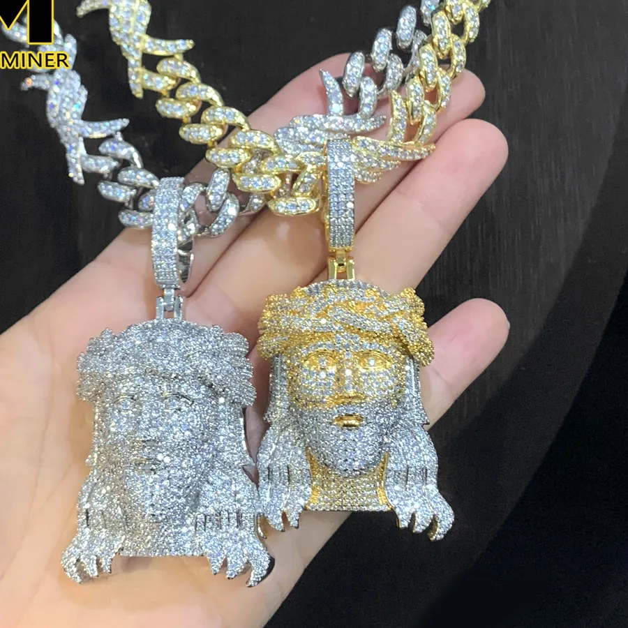 Authentic Icedminer Jesus Pendant with Iced Out Cuban Link Chain Necklaces Men Women Bling Zircon Hip Hop Jewelry Free Shipping