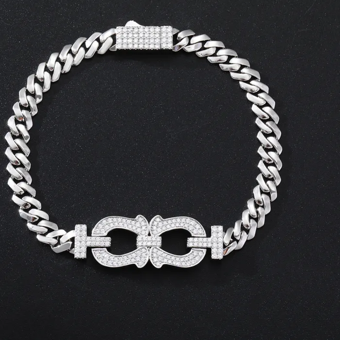 Authentic TUHE Silver Plated Cuban Link Bracelet Iced Out Cubic Zirconia Double Horseshoe Charm For Men Hip Hop Jewelry Party