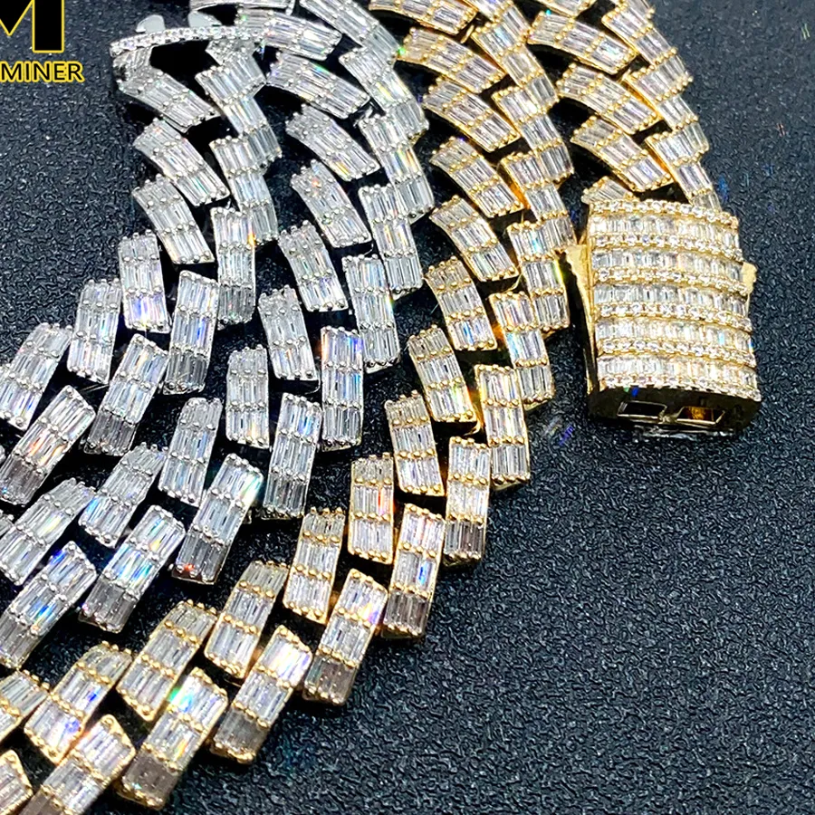 Authentic Auroral Splendor: Iced Out Baguette Zircon Chain Necklace
