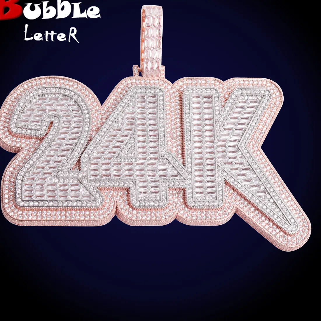 Authentic Bubble Letter Customized Name Necklace Iced Out Number Pendant for Men Big Baguette Hip Hop Rock Rapper Jewelry