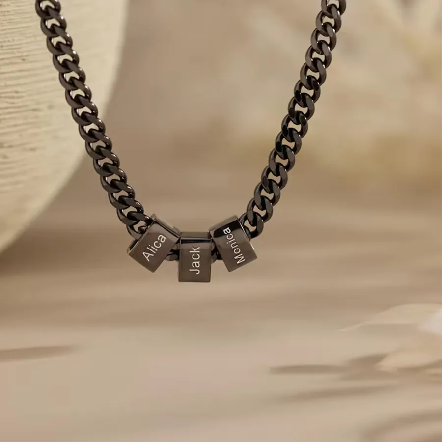 Authentic Customized Men's Necklace With Personalized Name, Men's Cuban Chain Necklace With Family Member Name, Father's Day