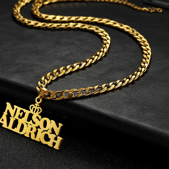 Authentic Customized Personalized Stainless Steel Name Necklaces for Men Women Custom Vintage 5mm Cuban Chain Nameplate Pendant Jewelry