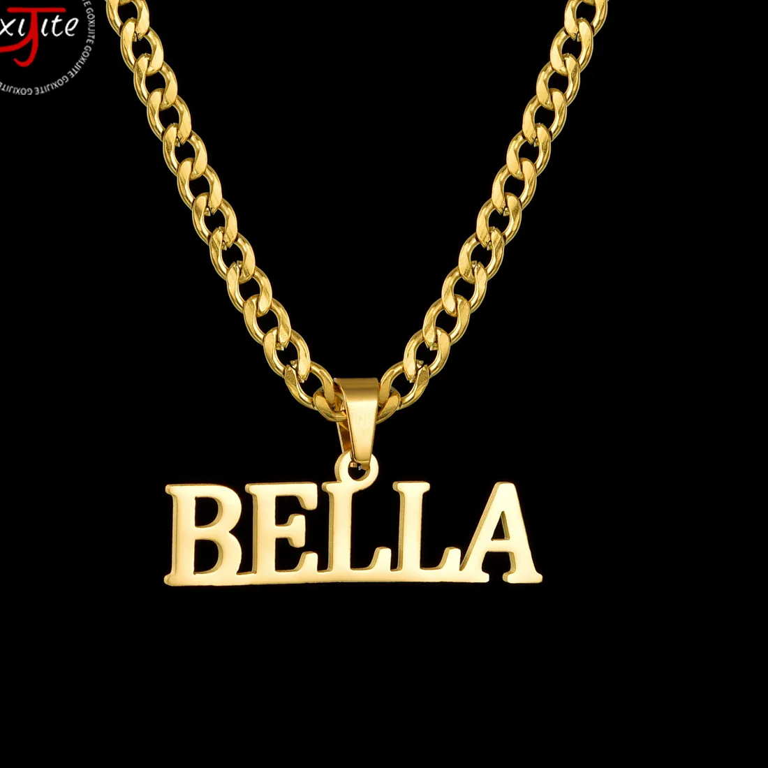 Authentic Goxijite Custom Big Name Necklace For Men Women Personalized Initial Letter Nameplate Pendant Cuban Chain Necklaces Handmade