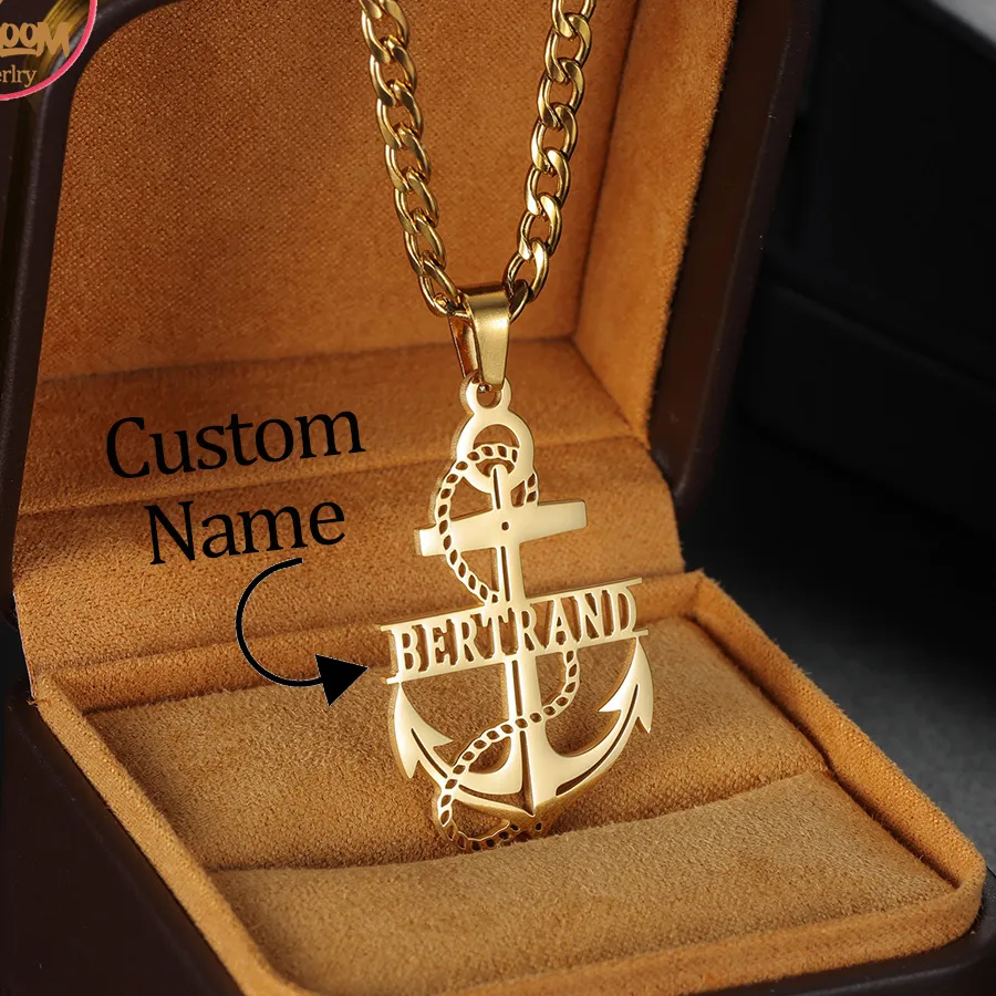 Authentic Custom Name Anchor Sailor Pendant Necklace Personalized Motor Helmet Cuban Chain for Women Kids Jewelry