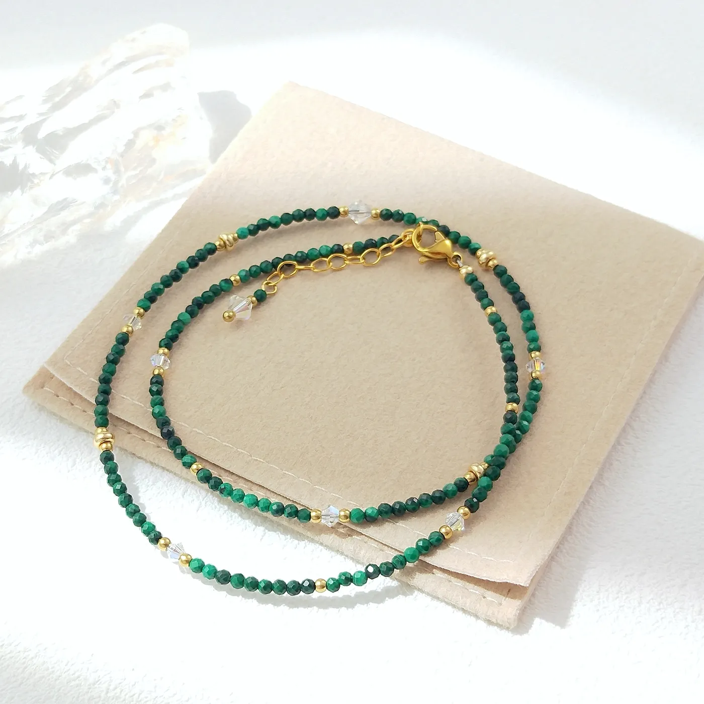 Authentic Lii Ji Malachite Natural Stone 2mm American 14K Gold Filled Necklace For Women Gift 38+3cm