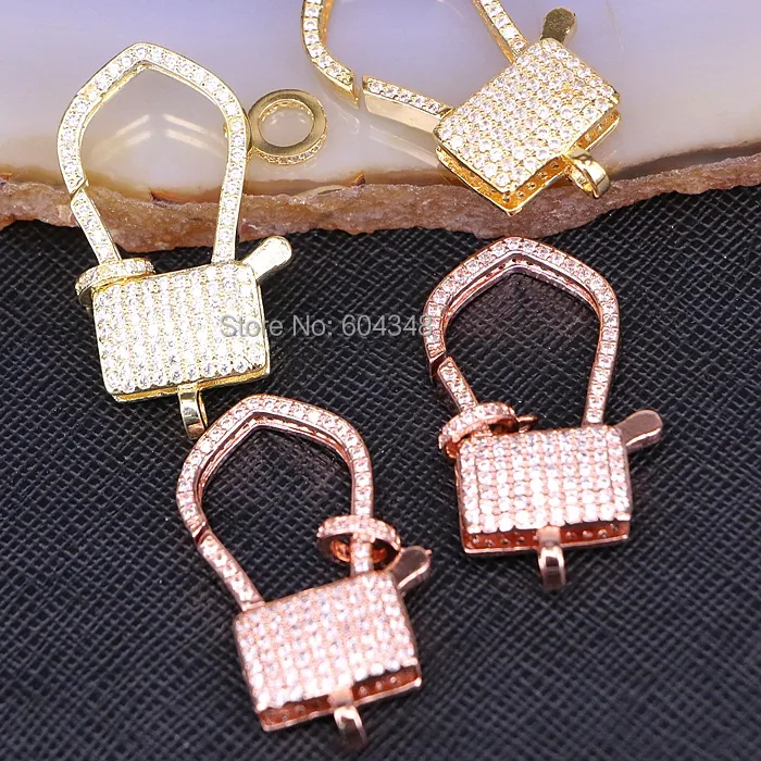 Authentic 5PCS ZYZ180-9128 Micro Pave Zircon Clasp, CZ Paved Lobster Clasp DIY Making Jewelry Findings, 19 * 38 mm