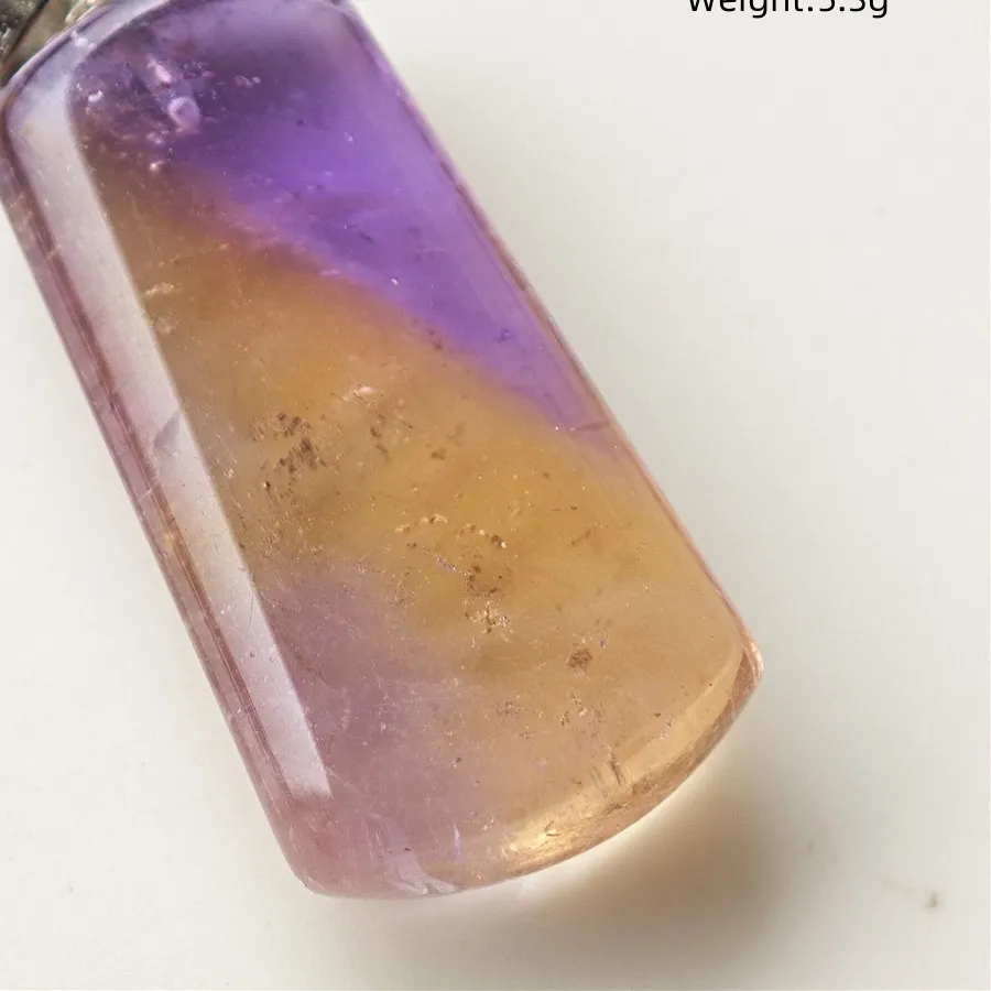 Authentic Natural Purple Yellow Ametrine Quartz Pendant Jewelry Rectangle Clear Bead Women Men Citrine Amethyst Fashion Necklace AAAAA
