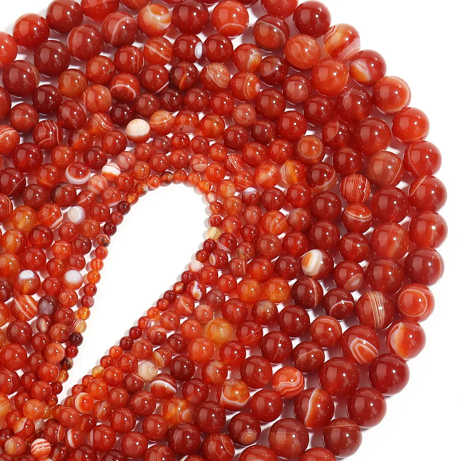 Authentic 1 Strand Red Striped Agate Natural Stone Beads Round Loose Beads For Jewelry Making DIY Crafts Bracelets Necklaces Supplies