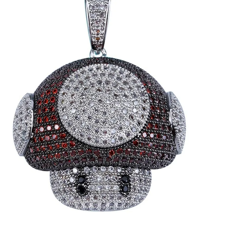 Authentic Hip Hop Micro Pave AAA+ Cubic Zirconia Bling Ice Out Mushroom Pendants Necklace for Men Rapper Jewelry Gifts