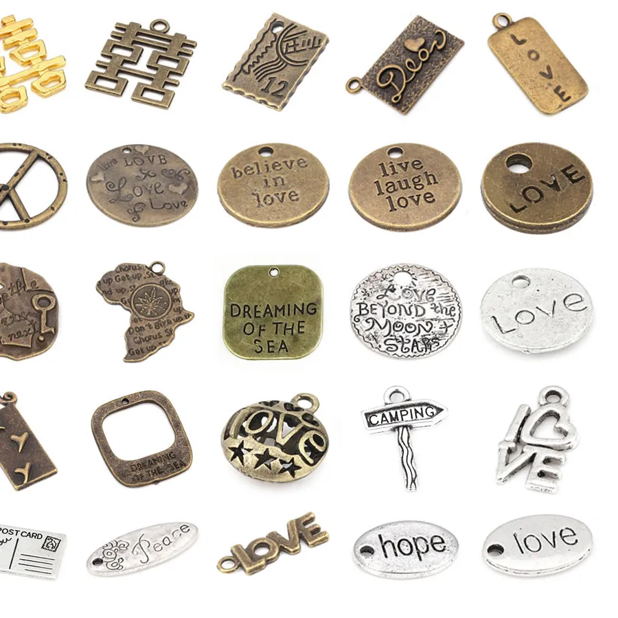 Authentic Vintage Style Zinc Alloy Words Love Heart Letters Pendants Diy Jewelry Making Supplies Necklace Earrings Accessories for Women