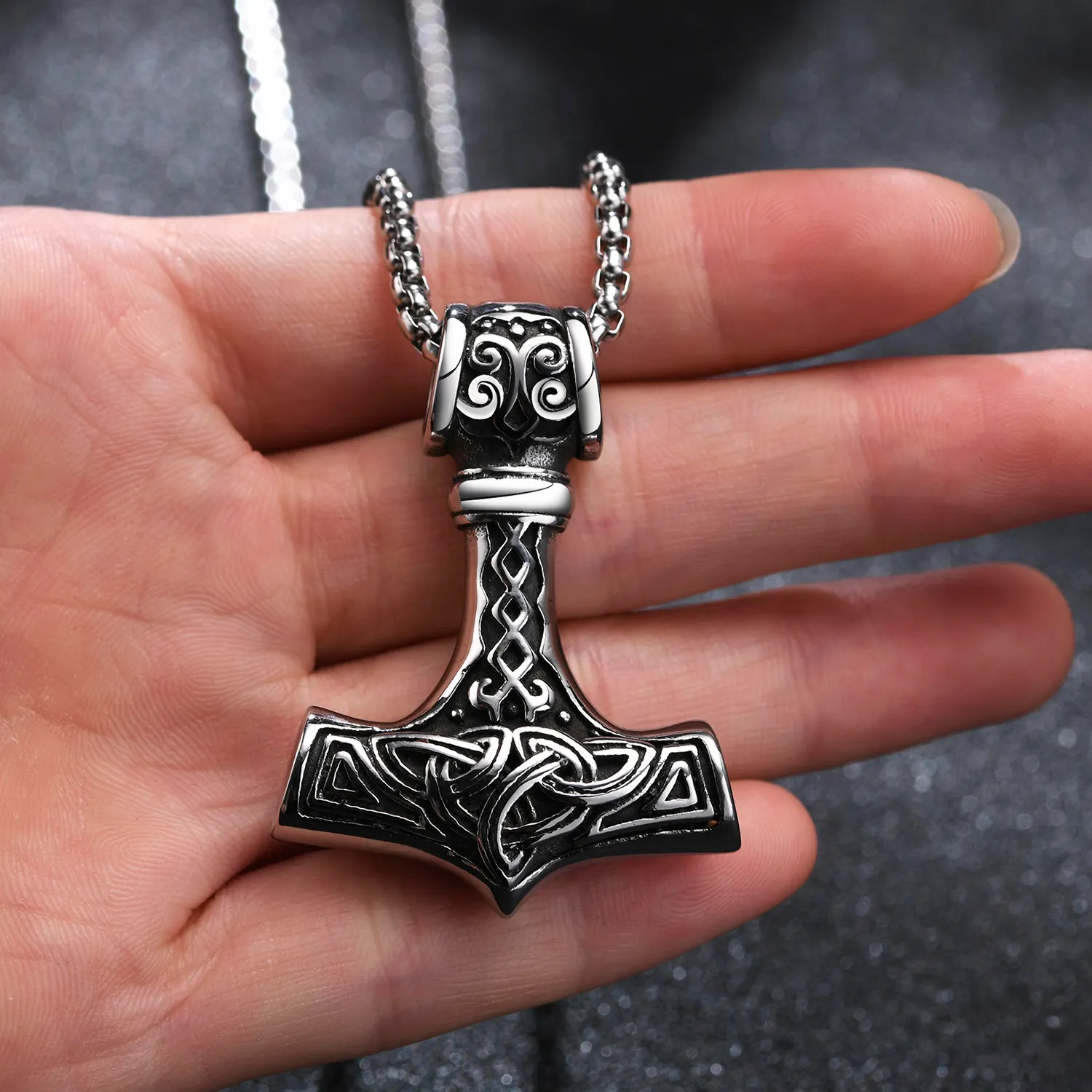 Authentic Viking Mjolnir Necklace,Thor's Hammer Pendant, Stainless Steel Viking Necklace,Viking Jewelry, Strength Amulet, Norse Mythology