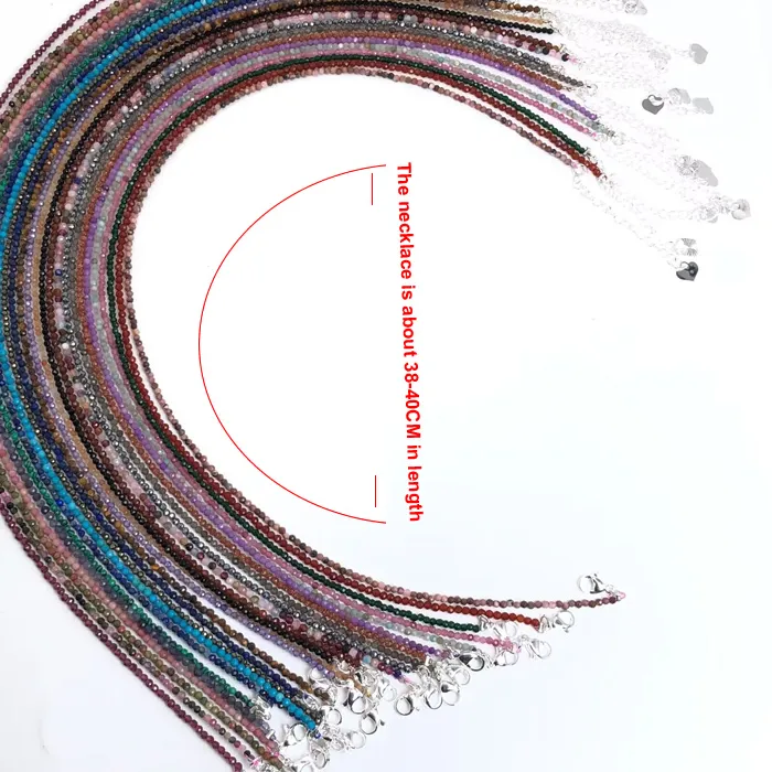 Authentic Natural Semi-precious Stone Necklaces for Women and Men Cut Angle Beads Crystal Necklace Bracelet Gem Tourmaline Jewelry 2mm
