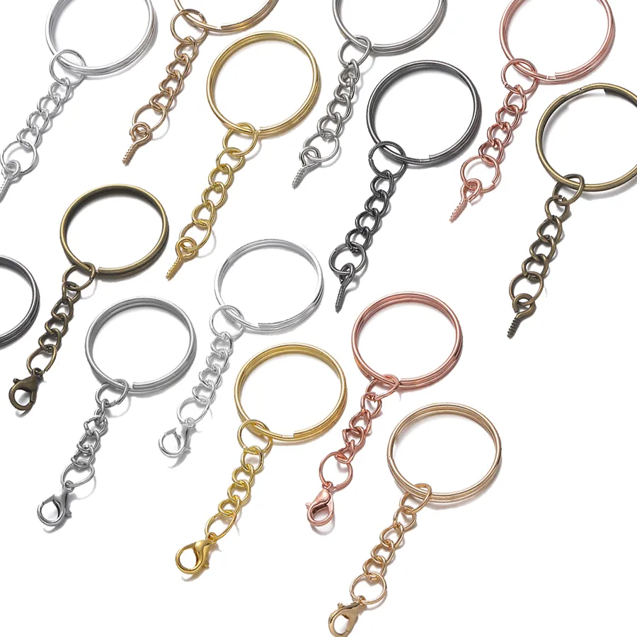 Authentic 10pcs/Lot 25mm Screw Eye Pin Key Chain Key Ring with Eye Screws Round Split Keyrings for DIY Jewelry Making Supplies