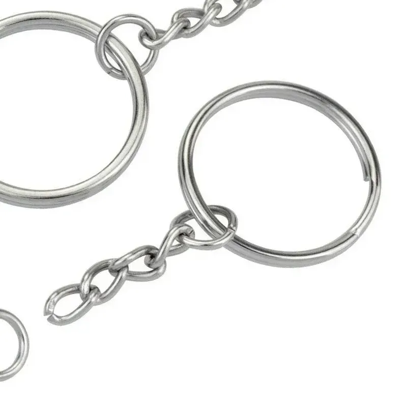 Authentic 10/30/50pcs Open Metals Key Ring with Chain and Jump Rings Silver Color Metal Parts with Open Ring and Connector DIY Jewelry