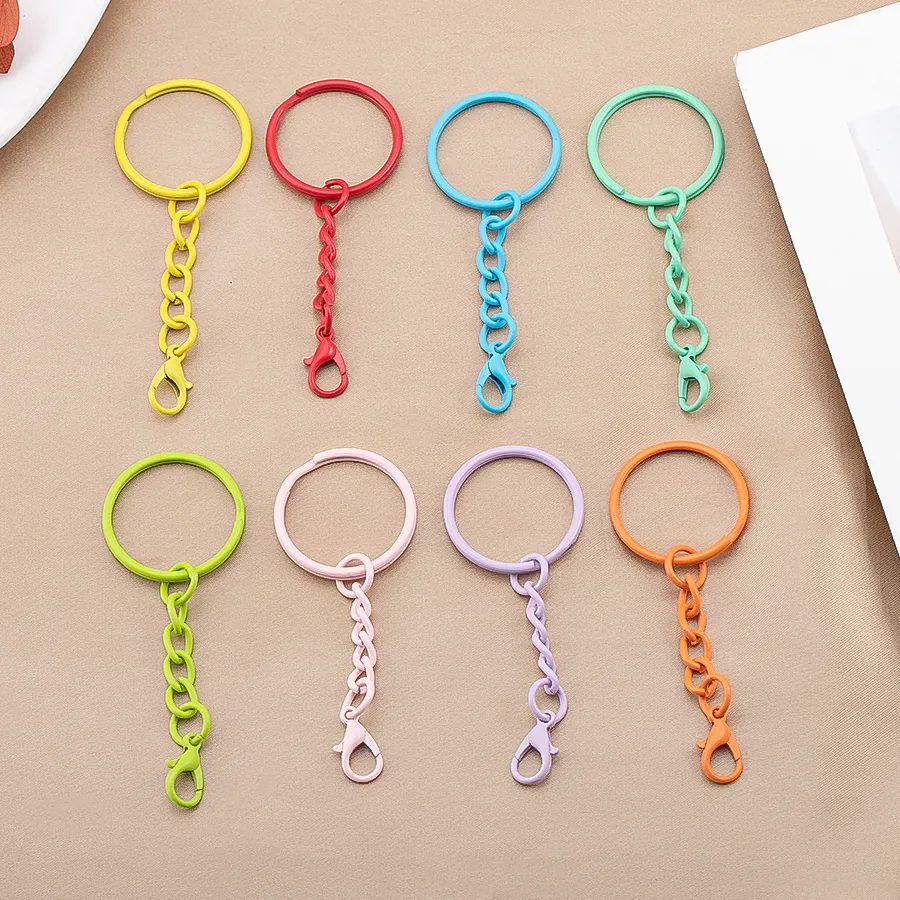 Authentic 10pcs/lots Metal Multiple Colors Keychain With Chains Lobster Clasps for DIY Key Ring Connector Hooks Jewelry Making Accessories