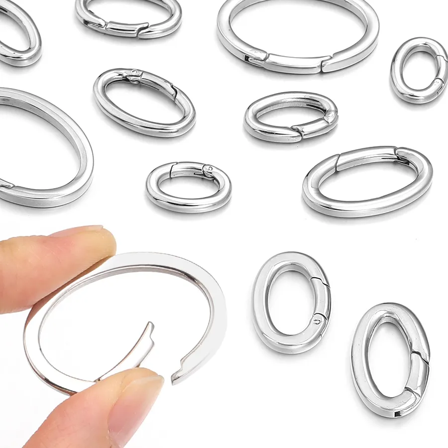 Authentic 1pc Stainless Steel Spring Clasps Jump Rings Oval Open Split Clasps Snap Buckles Connectors For DIY Jewelry Making Bags Keychain