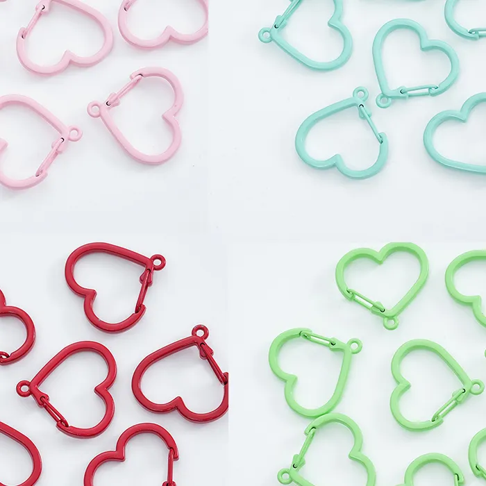 Authentic 5pcs Metal Colorful Heart Keychains Rotating Buckle Spring Lobster Clasps Hooks Key Ring Keyrings Accessories Jewelry Making