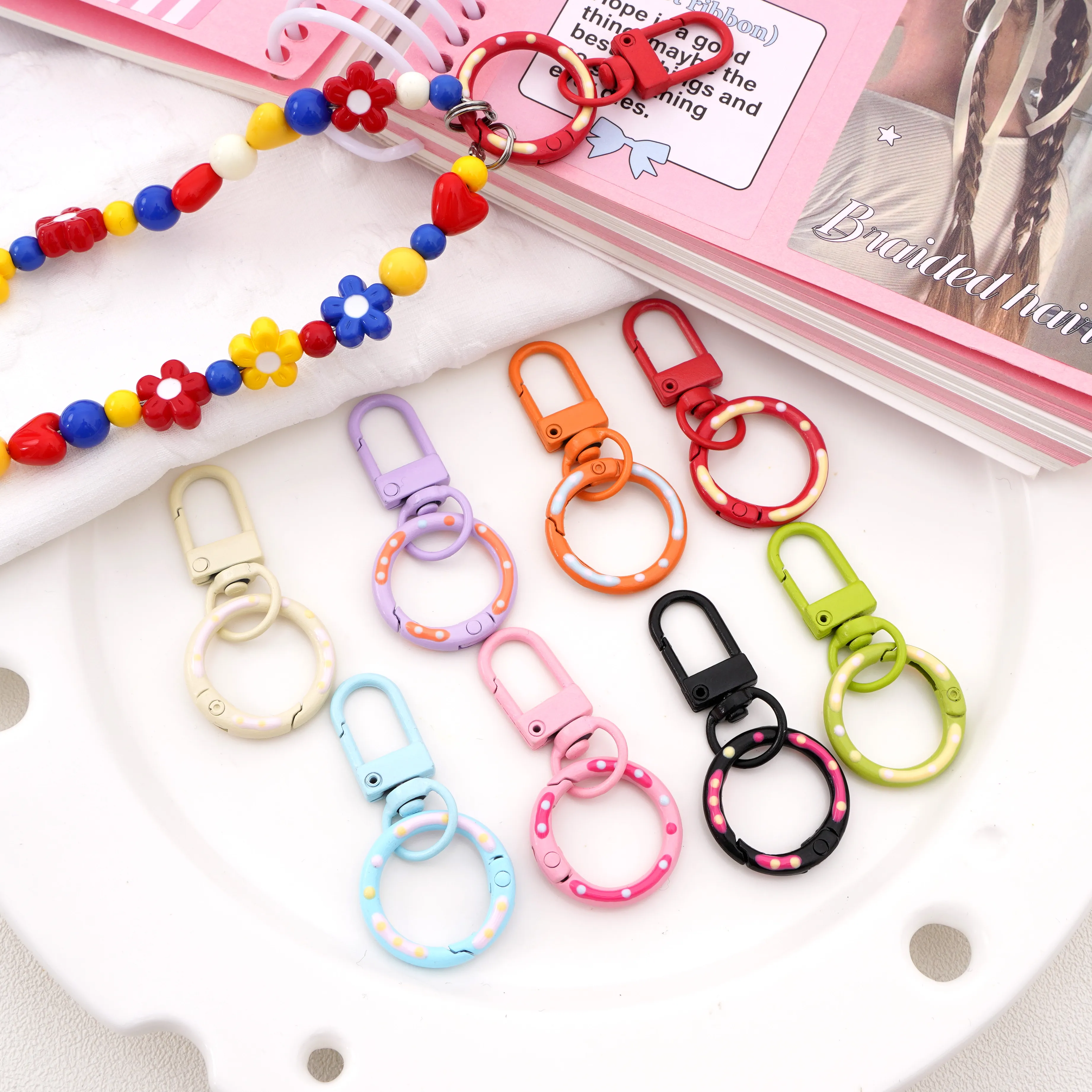 Authentic 52mm 1pc/bag Alloy Lobster Clasp With Buckle Colorful Spring Buckle Hooks Keyrings For DIY Jewelry Making Keychain Accessories
