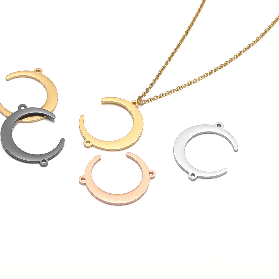 Authentic 5pcs Stainless Steel Moon Pendants Connectors Necklace Charms for DIY Handicrafts Jewelry Making Earrings Bracelets Accessories