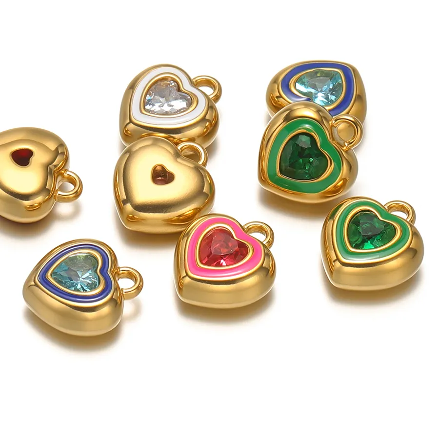 Authentic 4pcs Enamel Heart Zirconia Charms for DIY Jewelry Findings Necklace Pendants Bracelet Supplies Earrings Making
