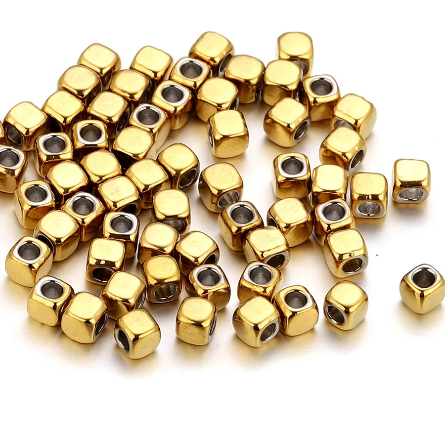 Authentic 50pcs 2/3/4mm Square Spacer Beads Loose Beads DIYJewelry Making Supplies Metal Bead for Needlework