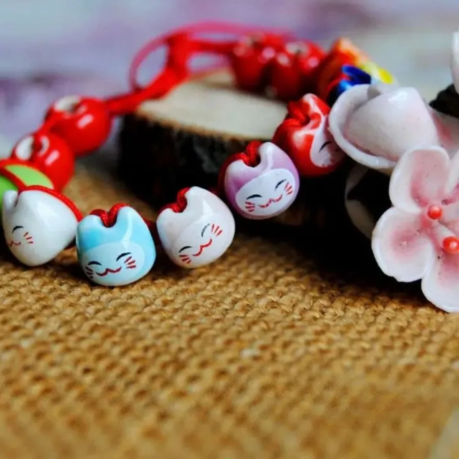 Authentic Chinese Style Ceramic Maneki Neko Bracelet Handmade Lucky Cat Cat Bead Bracelet Jewelry Accessories Polymer Clay
