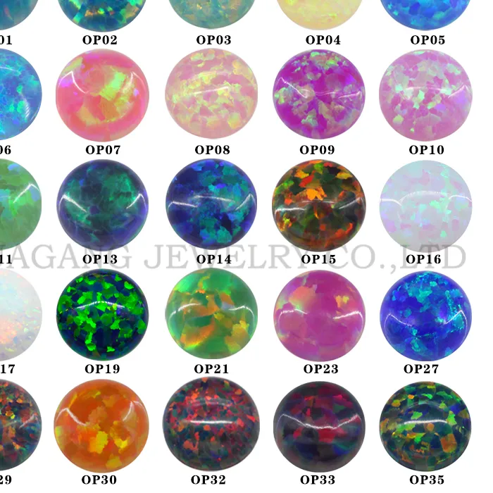 Authentic OP01-OP74 Opal Loose Beads Flat Base Cabochon Mixed Synthetic Created Gemstones Round Multicolor Opal Stones For Jewelry