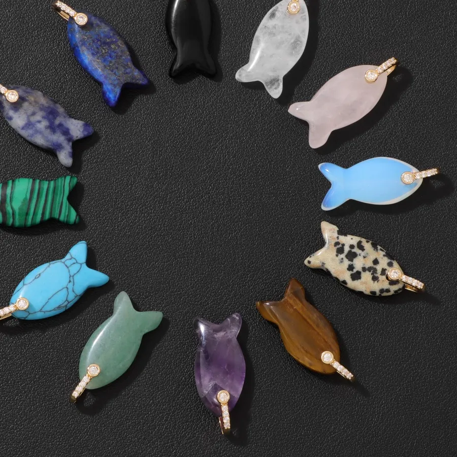 Authentic Sacred Waters Abundance Talismans - Dual Gemstone Fish Pendants for Spiritual Alignment