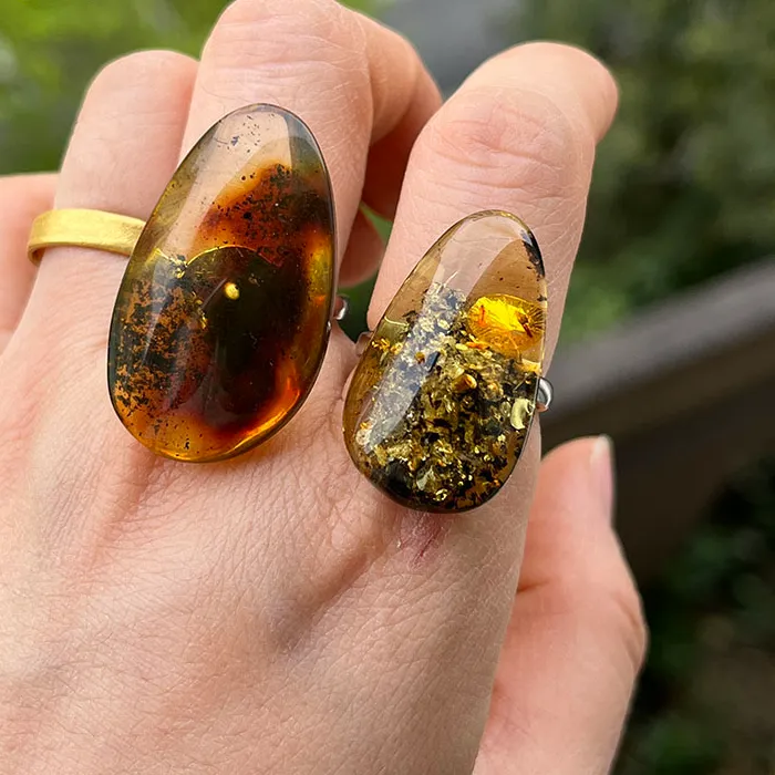 Authentic Real Amber Rings for Women S925 Silver Souvenir Adjustable Irregular Stylish Unique Opening Natural Jewelry Anillos