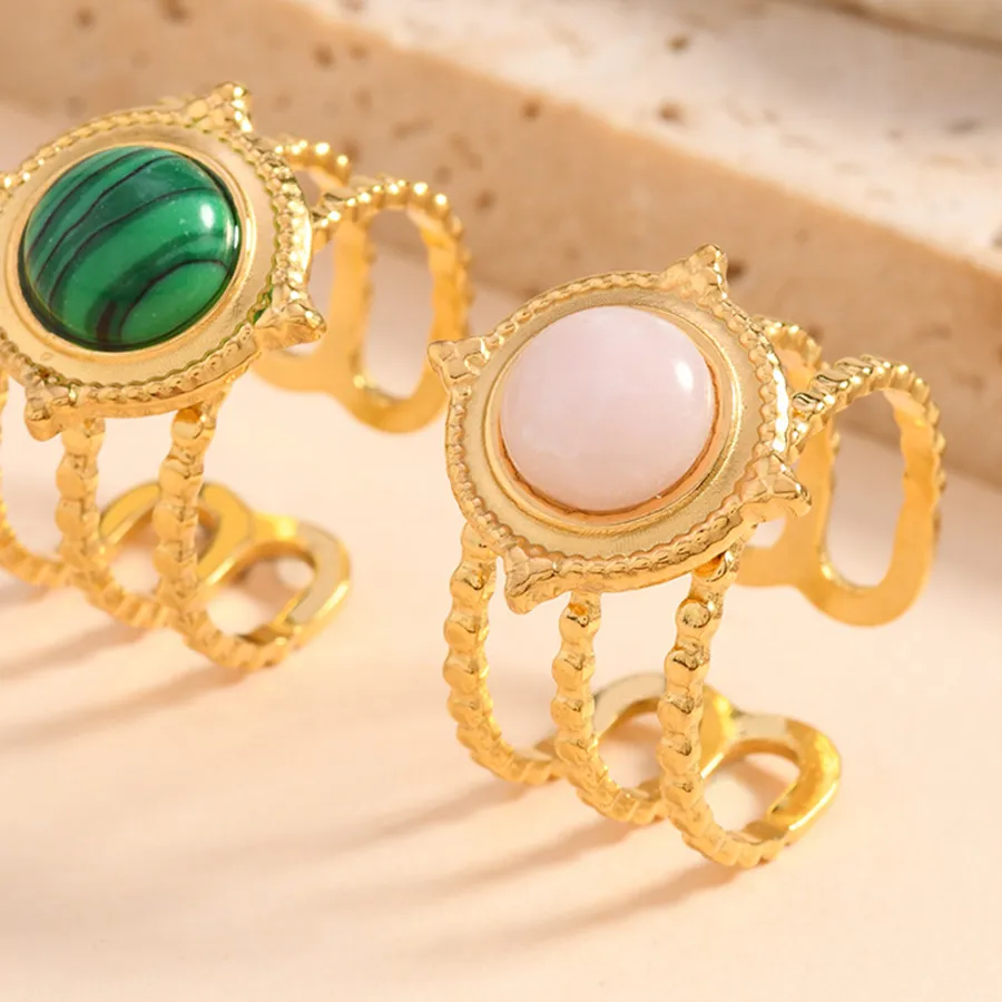 Authentic 2025 Set Luxury Natural Stone Ring Oval Opal Turquoise Women Waterproof Stylish Finger Jewelry Gifts