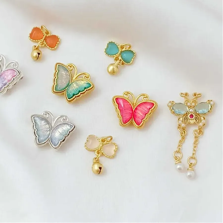 Authentic Ancient-style Gold Opal Butterfly Bead, Bow, Bell Pendant, DIY Jewelry Accessory, Pendant
