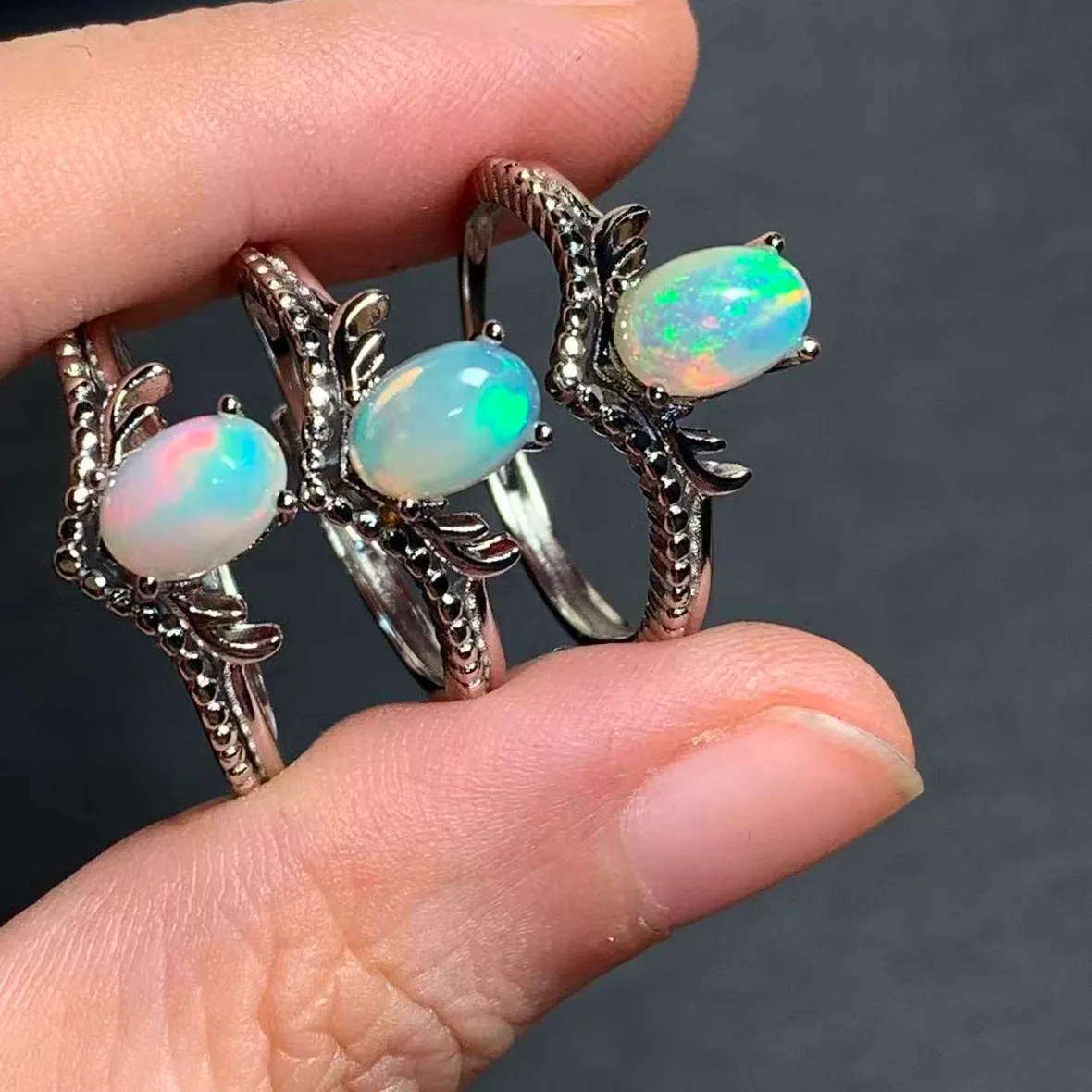 Authentic Authentic Natural Opal Ring Adjustable Female Ring Jewelry for Women High Quality Vintage Fine