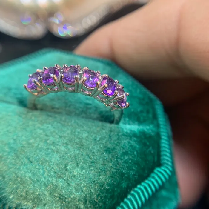 Authentic YULEM Beautiful Natural Purple Amethyst Gemstone Band Ring for Women Real 925 Sterling Silver Charm Fine Jewelry