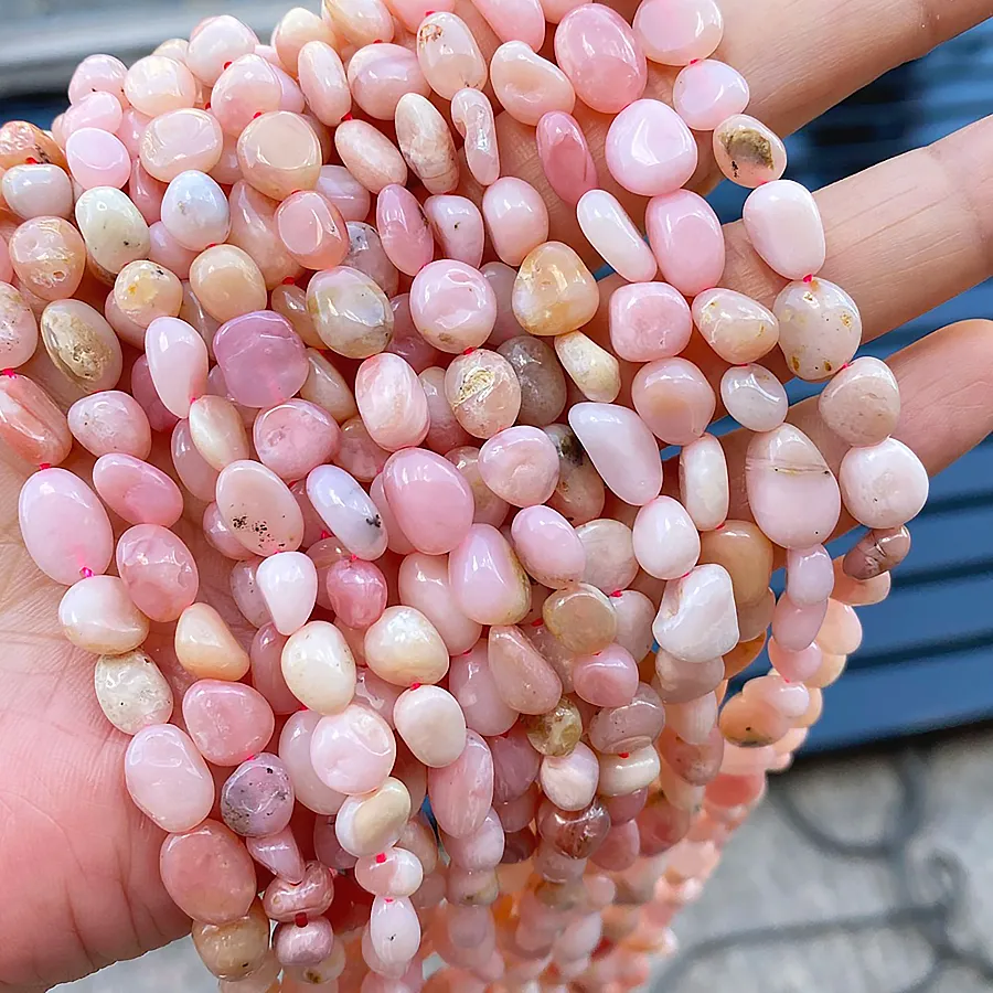Authentic 6-8mm Natual Irregular Pink Opal Stone Beads Smooth Loose Spacer Beads For DIY Jewelry Making Bracelet Necklace Accessories 15''