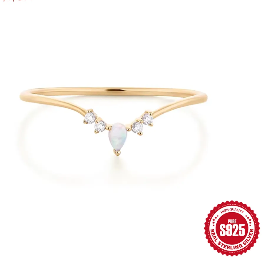 Authentic AIDE 925 Sterling Silver Elegant V-shape Opal Crystals Rings for Women INS Romantic Wedding Bridal Jewelry